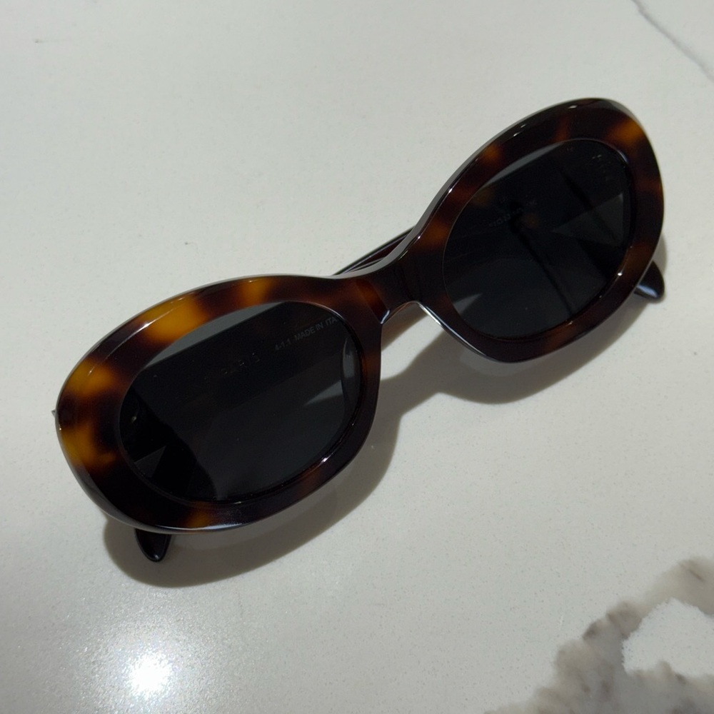 Celine Triomphe Tortoise Shell Oval Sunglasses